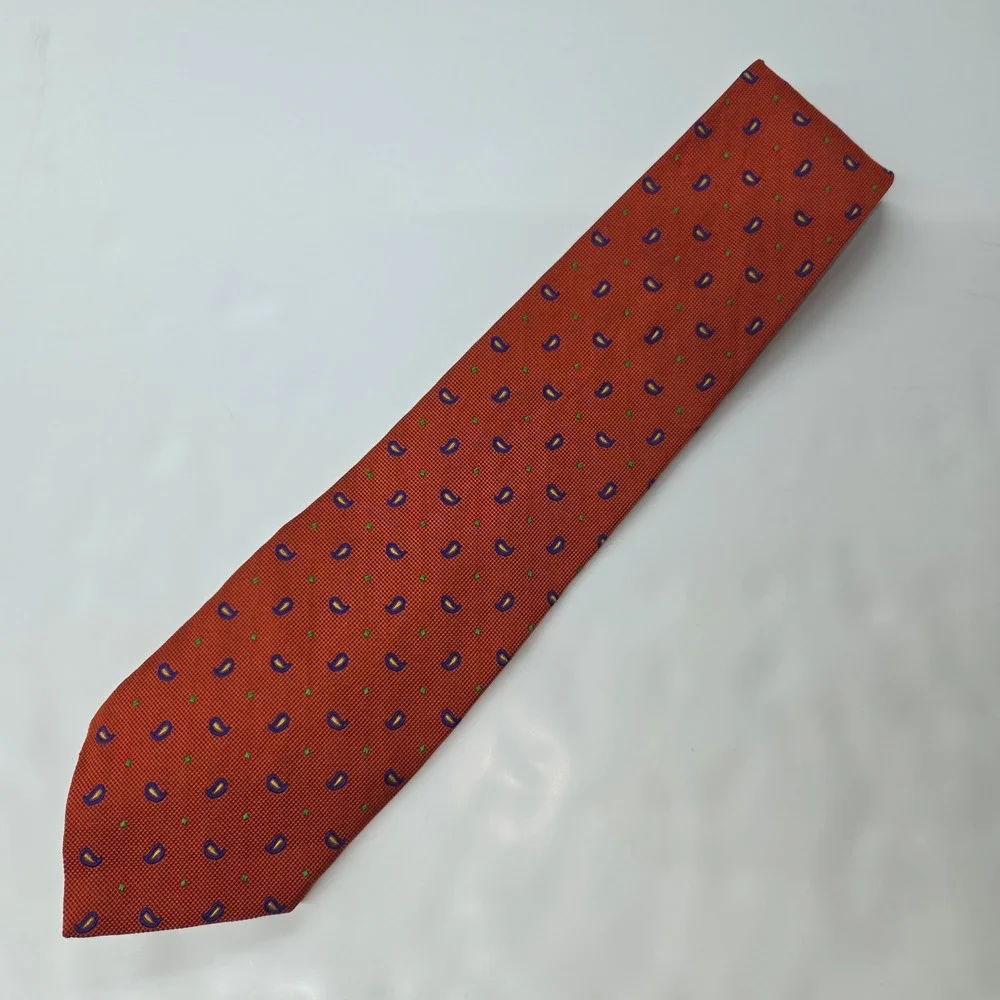 Lauren Ralph Lauren Necktie Mens OS‎ Orange Paisley Silk Hand Finished USA Made
